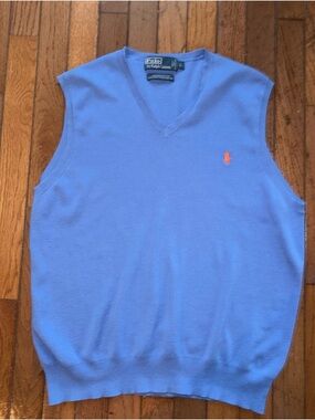 Ralph Lauren periwinkle V-Neck Sweater Vest with Orange Pony Logo